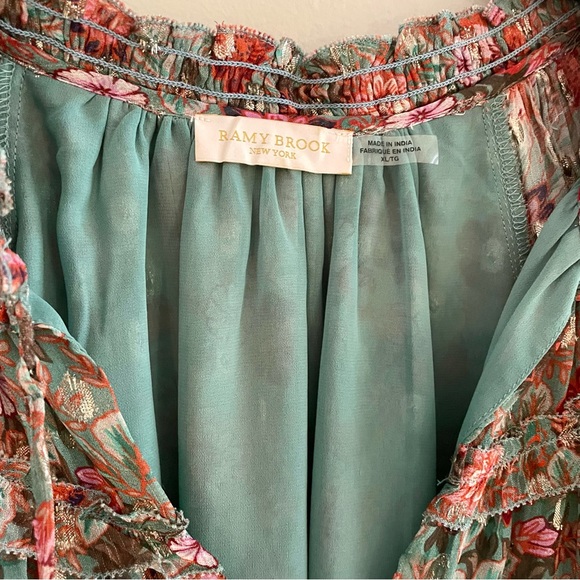 RAMY BROOKE Ryder Floral Blouson Sleeve V Neck Semi Sheer Blouse - Picture 6 of 11